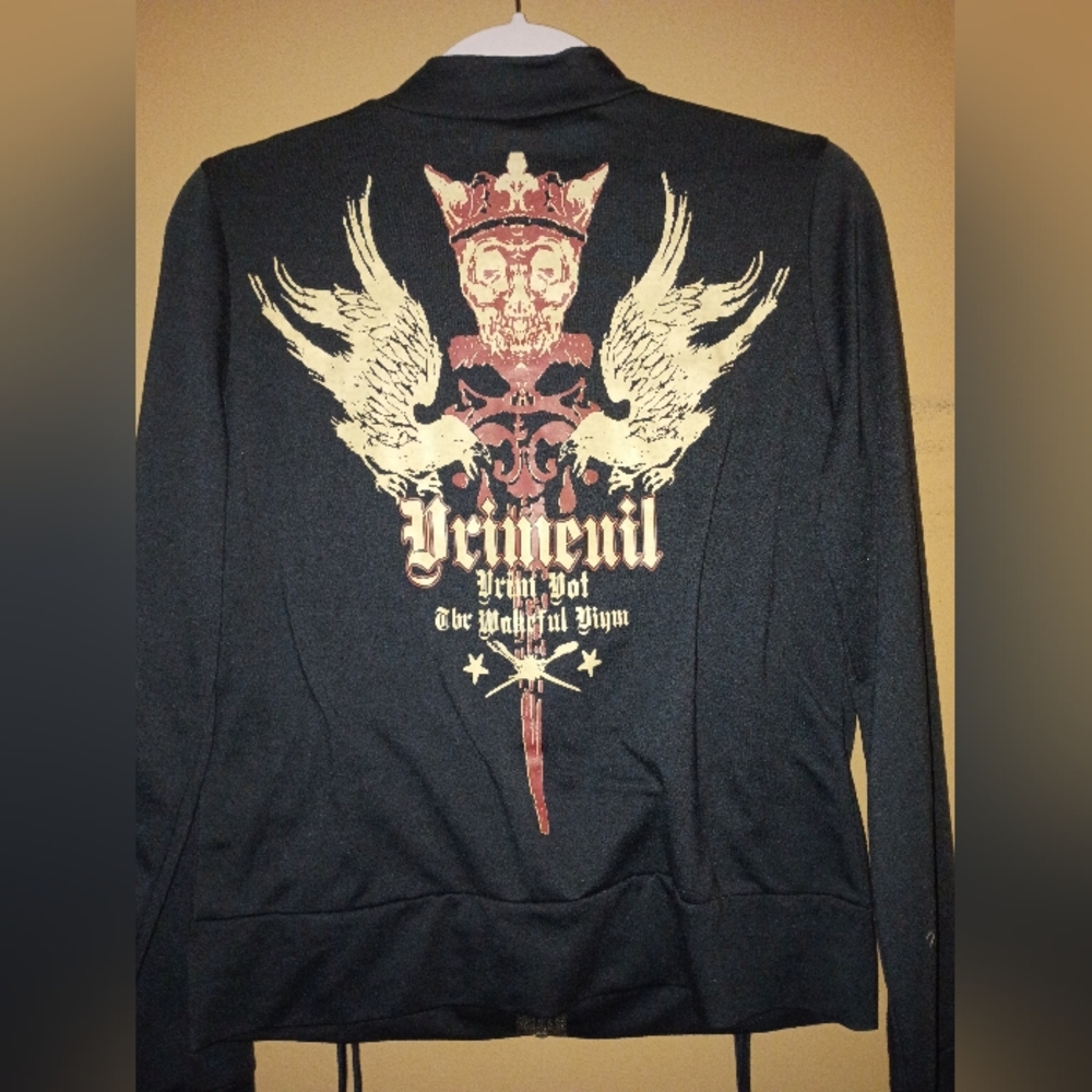 Black Graphic Hoodie with Skull and Wings Design